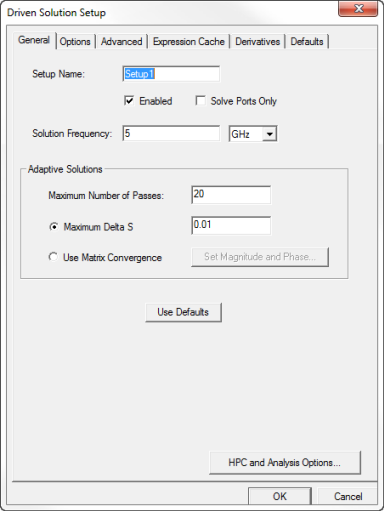 Driven Solution Setup dialog. General tab.