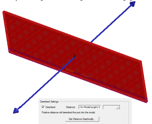 Model with deembed groupbox and port face orientations. 