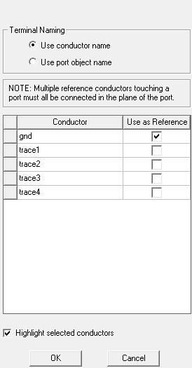 Reference conductor dialog.