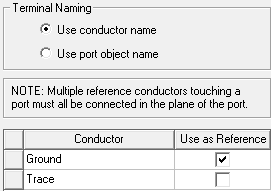 Terminal naming seto to Use conductor name. Ground set to Use as Reference.