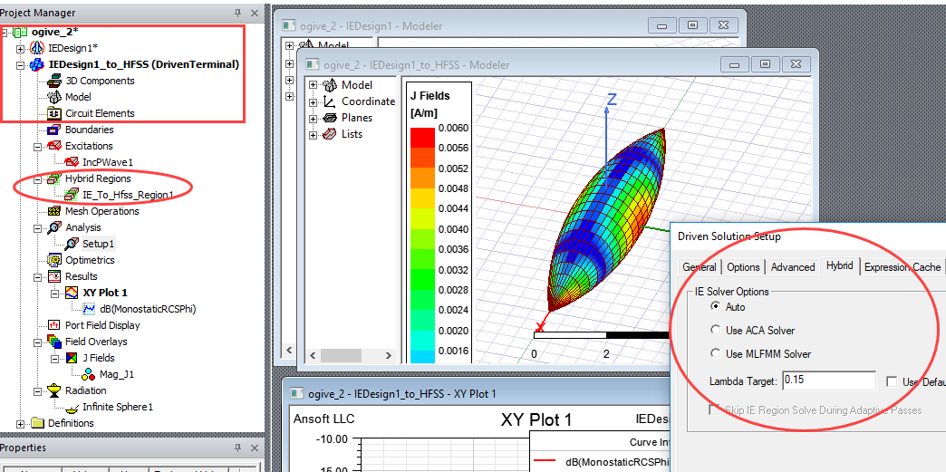 Project tree open with hybrid regions branch highlighted.