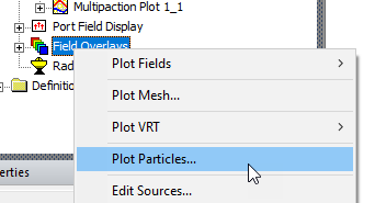 Field Overlay shortcut menu, Plot Particles option selected.