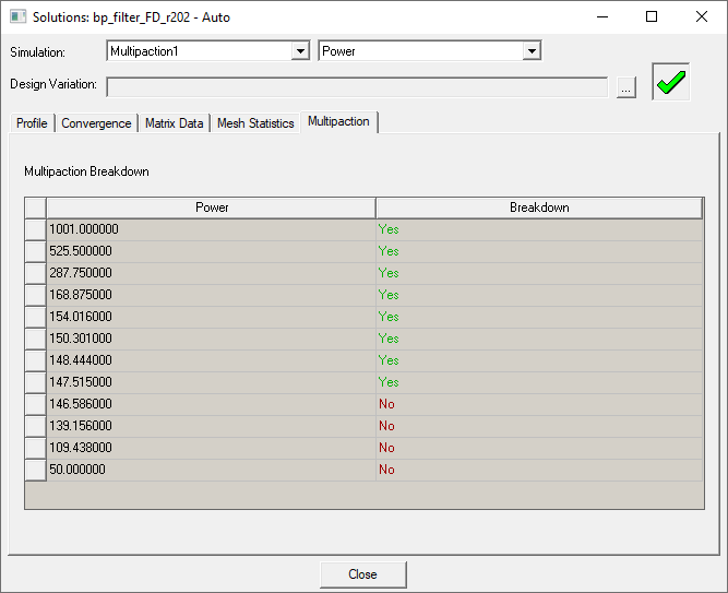 Solutions dialog, Multipaction tab.