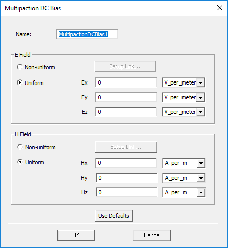 Multipaction DC Bias dialog.