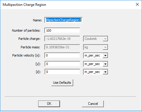 Multipaction Charge Region dialog.
