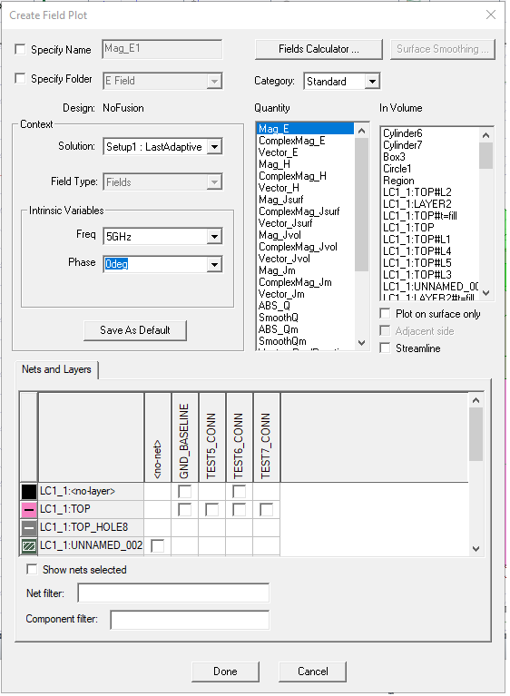 Create Field Plot dialog.