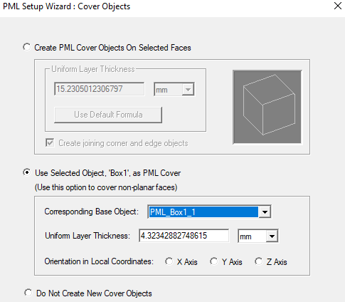 PML Setup Wizard: Cover Objects dialog.