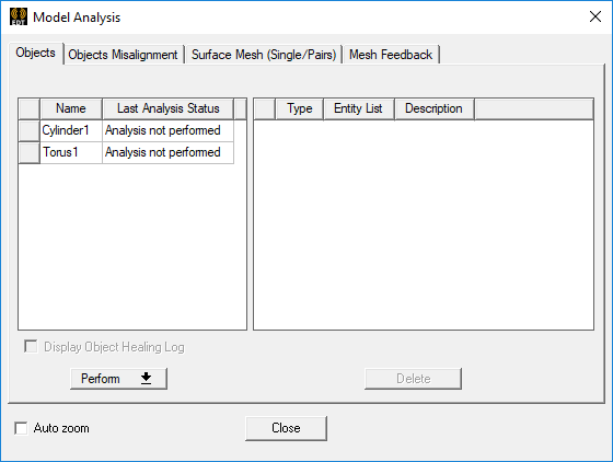 Model Analysis - Objects Tab