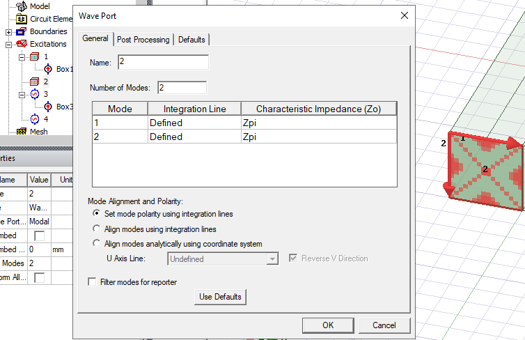 Waveport dialog, General tab.