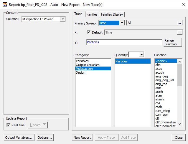 Report setup dialog.