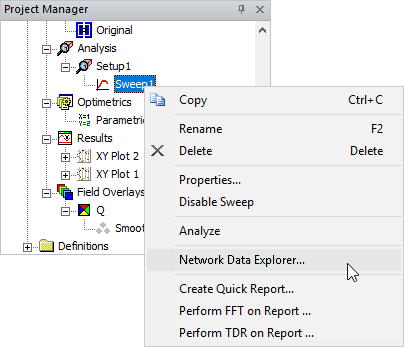 Shortcut Menu - Network Data Explorer