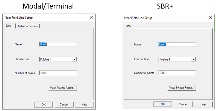 Near Field Line Setup dialog, Line tab.