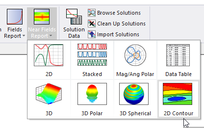 Near Fields Report menu options, 2D Contour option.
