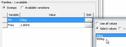 Families groupbox, phi variable set to 0 deg.