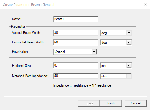 Create Parametric Beam: General dialog. 