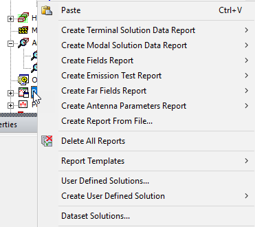 Report options menu.
