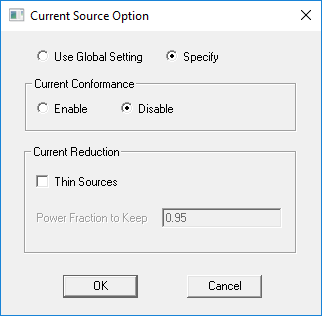 Current Source Options dialog. Specify option enabled.