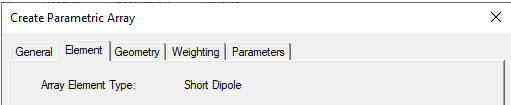 Create Parametric Array dialog. Element tab.
