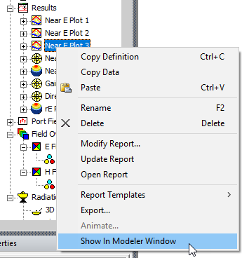 Near E plot 3 shortcut meun, SHow in Modeler Window option highlighted.