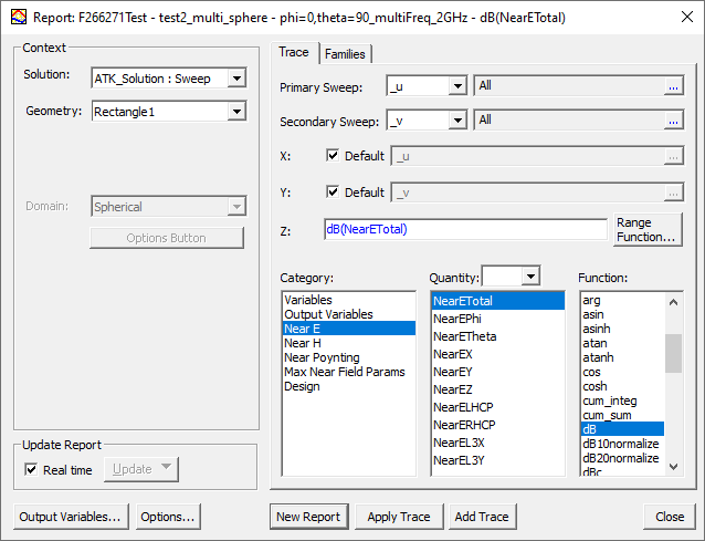 Report setup dialog.