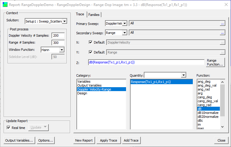 Report Dialog. Trace Tab.
