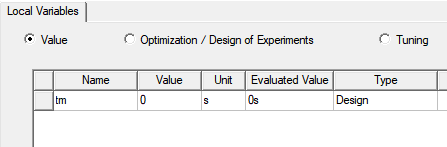 Local variables tab. List of properties.