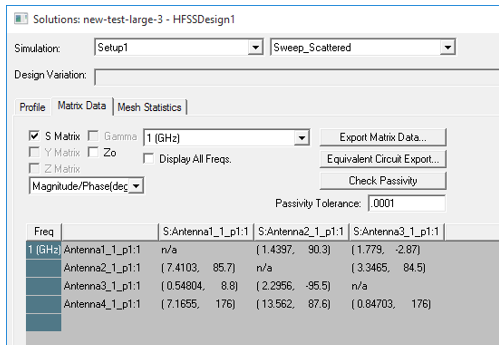 Solutions Dialog, Matrix Data tab..