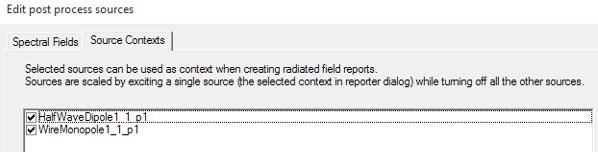 Edit Post Process Sources dialog. Source Contexts tab.