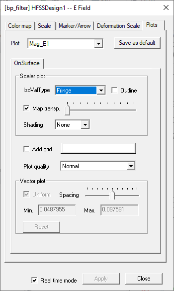 Attribute settings dialog. Plots tab.
