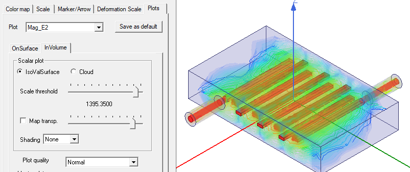 Attribute settings dialog. Plots tab, In Volume tab, scalar plot groupbox.