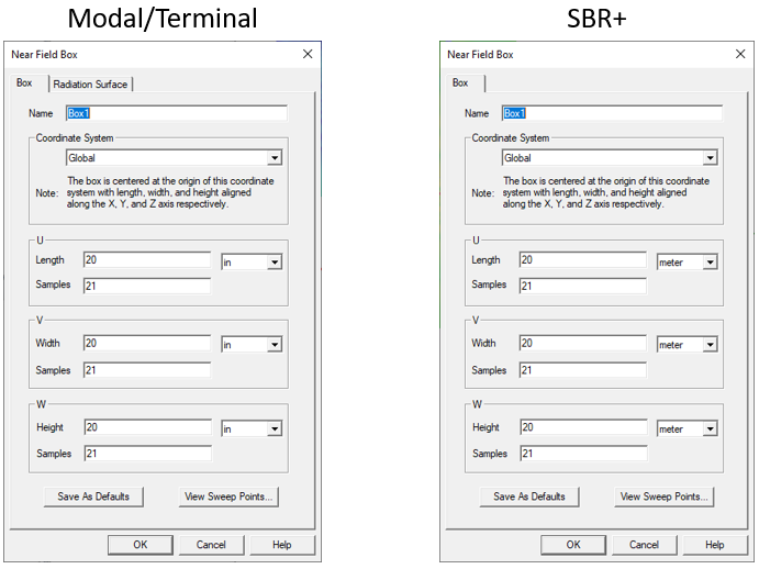 Near Field Box dialog, Box tab.
