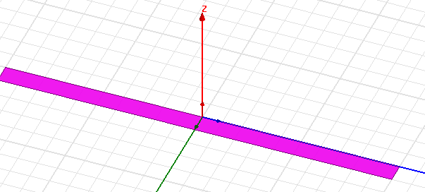 Model of long rectangular sheet object lying along the X-Y plane, selected and highlighted.