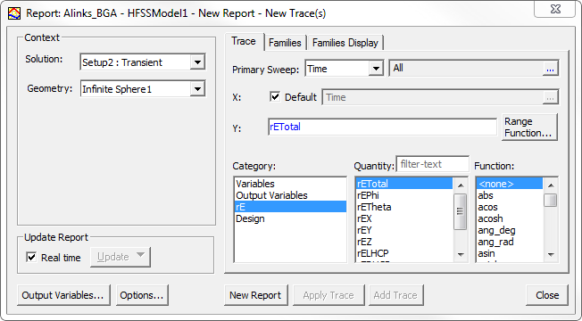 Report setup dialog.