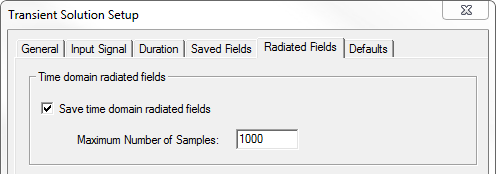 Transient Solution Setup, Radiated Fields tab.