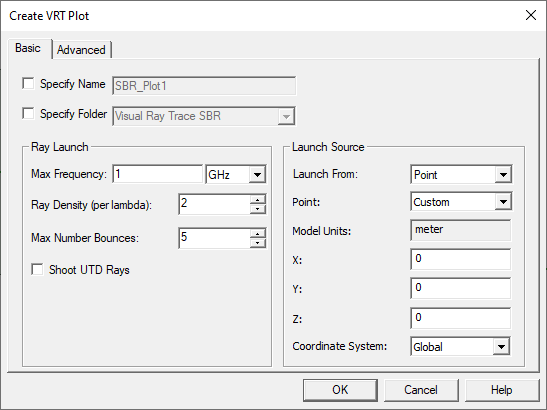 Create VRT Plot dialog.
