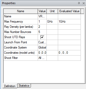 Properties Window, definitions tab.