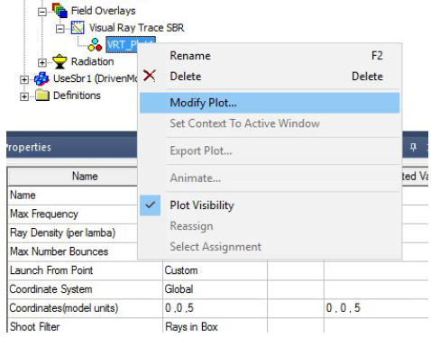 VRT_Plot shortcut menut, Modify Plot option highlighted.