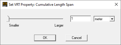 Set VRT Property: Cumulative Length Span dialog. Slider.
