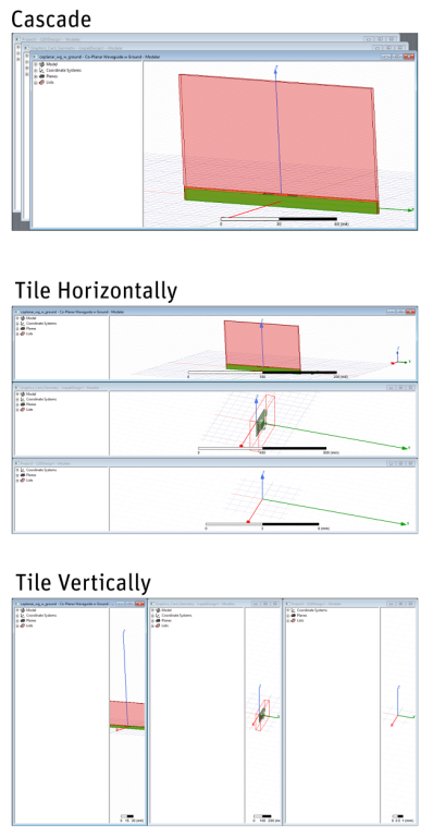 Window Arrangements. Cascade, Tile Horizontally, Tile Vertically