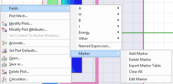 Fields menu, Marker menu expanded.