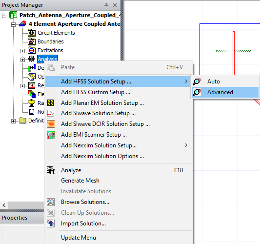 Analysis > Add HFSS Solution Setup... > Advanced
