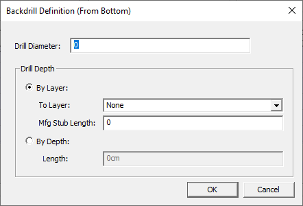 Backdrill Definition (From Bottom) Window