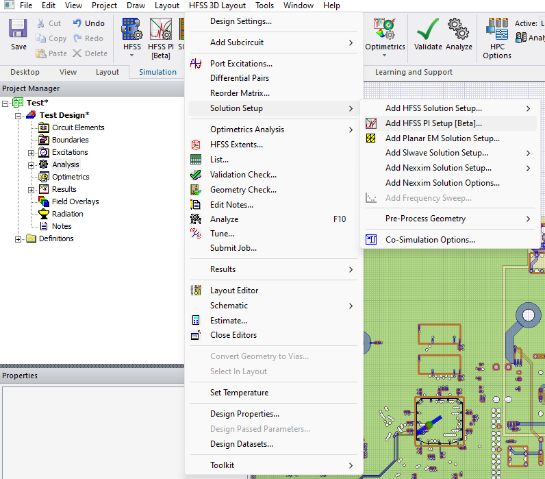 Solution Setup > Add HFSS PI Setup