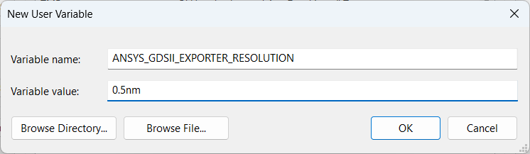 New User Variable Window
