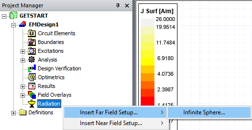 Project Manager > Project Tree > Active Design Folder > Radiation > Insert Far Field Setup... > Infinite Sphere...