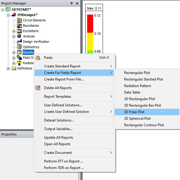 Project Manager > Project Tree > Active Design Folder > Create Far Fields Report > 3D Polar Plot