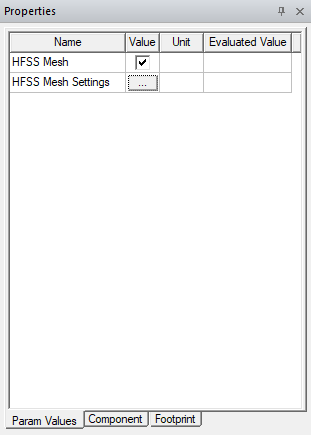 Properties Window > Param Values Tab