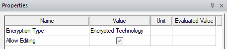 Properties Window > Encryption Settings