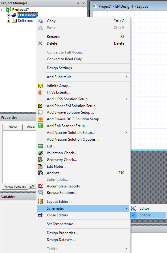 Project Folder > Active Design > Schematic > Enable