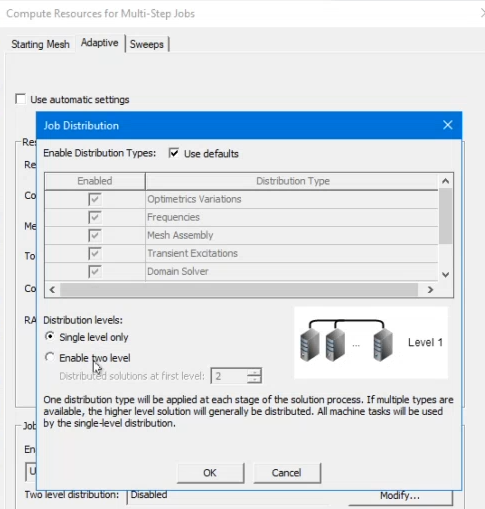 Compute Resources for Multi-Step Jobs, Job Distribution sub-dialog.
